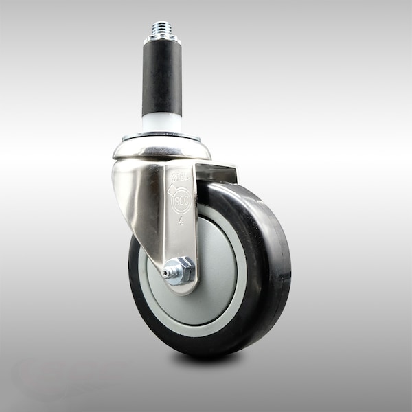 4 Inch 316SS Black Polyurethane Wheel Swivel 1 Inch Expanding Stem Caster
